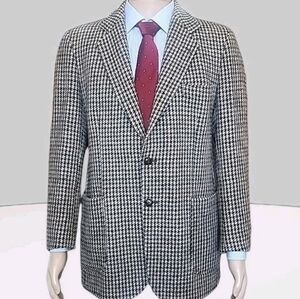 Harris Tweed Blazer Mens 40 Brown Houndstooth Handwoven Scottish Wool Sport Coat